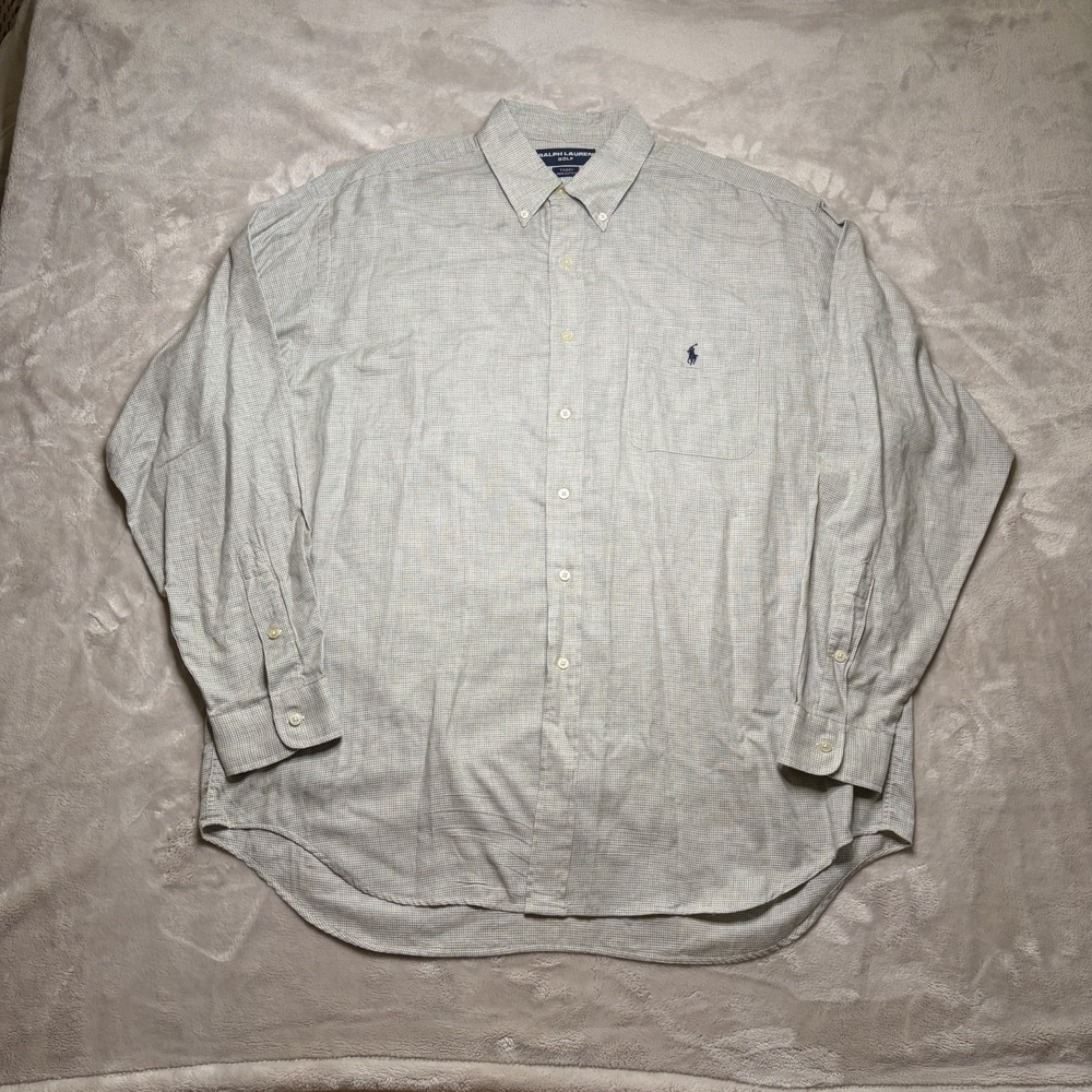 Vtg Ralph Lauren Golf Tilden Button Down Shirt Mens XL Gray Houndstooth Flannel